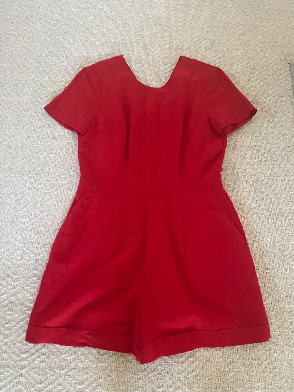 Red linen romper with pockets! Worn once